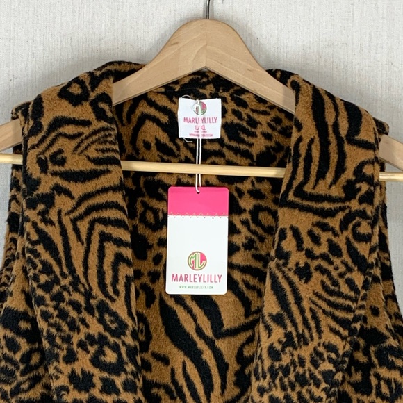 Marley Lilly~NWT~Women's Open Front Wool Blend Leopard/Animal Print Vest~Sz L/XL - Picture 3 of 11